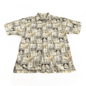 Luau Hawaiian Shirt Adult MEDIUM Brown Yellow Tribal Floral Botanical Cotton
